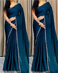 new design fancy saree with swarovski diamond (hotfix diamond )work party wear & fastive wear saree With hot fix Blouse
