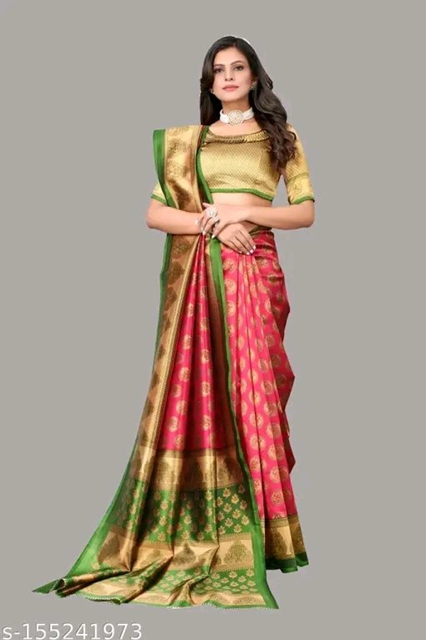 Women's Art Silk Kamamkari Printed Saree with Blouse Piece  
Name: Women's Art Silk Kamamkari Printed Saree with Blouse Piece  
Saree Fabric: Art Silk
Blouse: Running Blouse
Blouse Fabric: Art Silk
Pattern: Zari Woven
Blouse Pattern: Same as Border
Net Quantity (N): Single
Saree Fabric: Art Silk Blouse: Separate